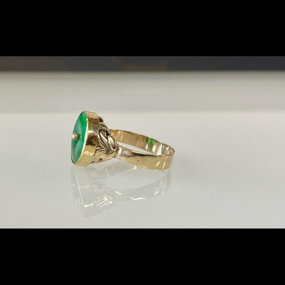 Artisan 22k & 14k imperial Apple green jade Bi-disc ring - Picture 4 of 8